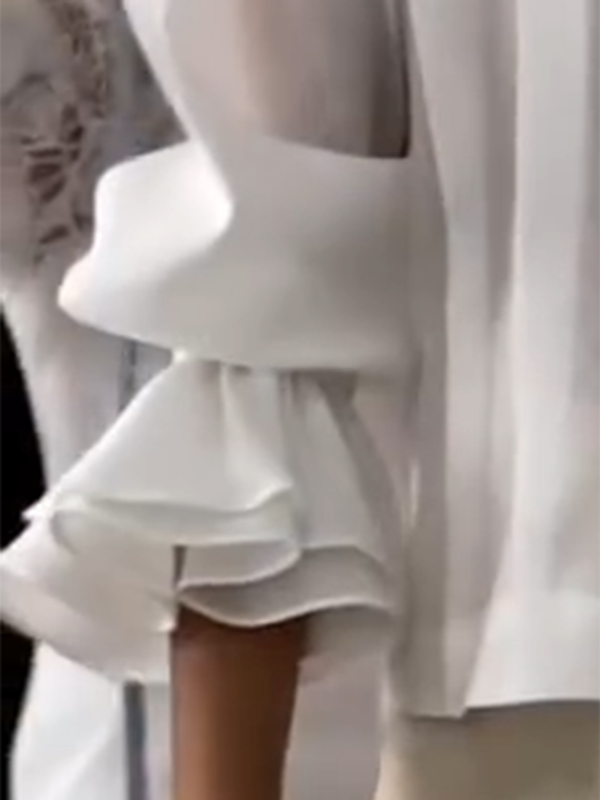 Long Sleeves Elasticity Solid Color Split-Joint Tiered Lapel Blouses&Shirts Tops