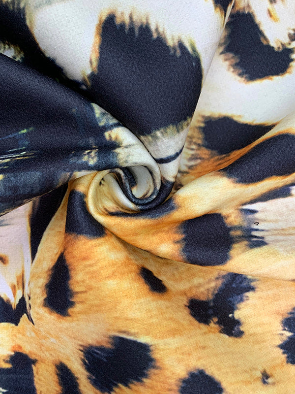 Long Sleeves Loose Leopard Split-Joint Lapel Woolen Coat