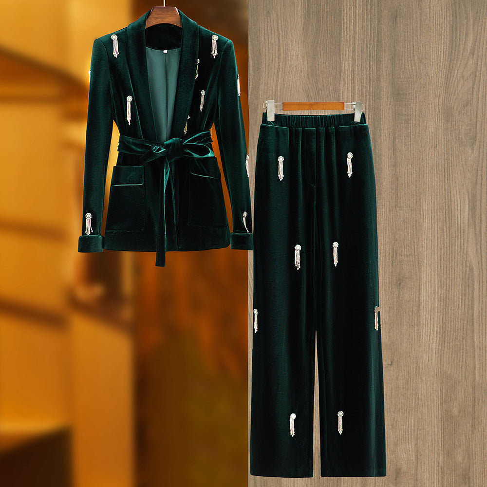 GENOVEVA Velvet Aplique Bodycon Suit GREEN