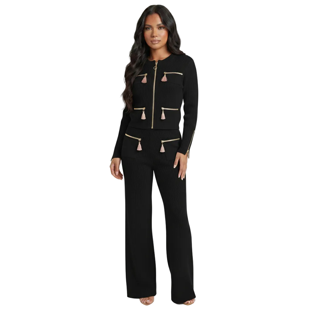 BELLY Knit Two Pieces Bodycon Set BLACK