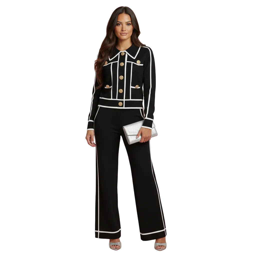 MILIANA Tweed Tailored Two-Piece Set with Contrast Trim BLACK