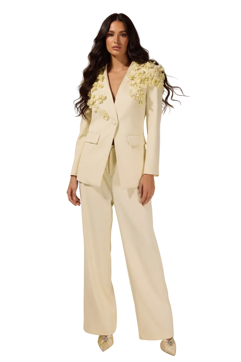 DORA Jacket & Wide-Leg Pants Set with Floral Appliqué YELLOW