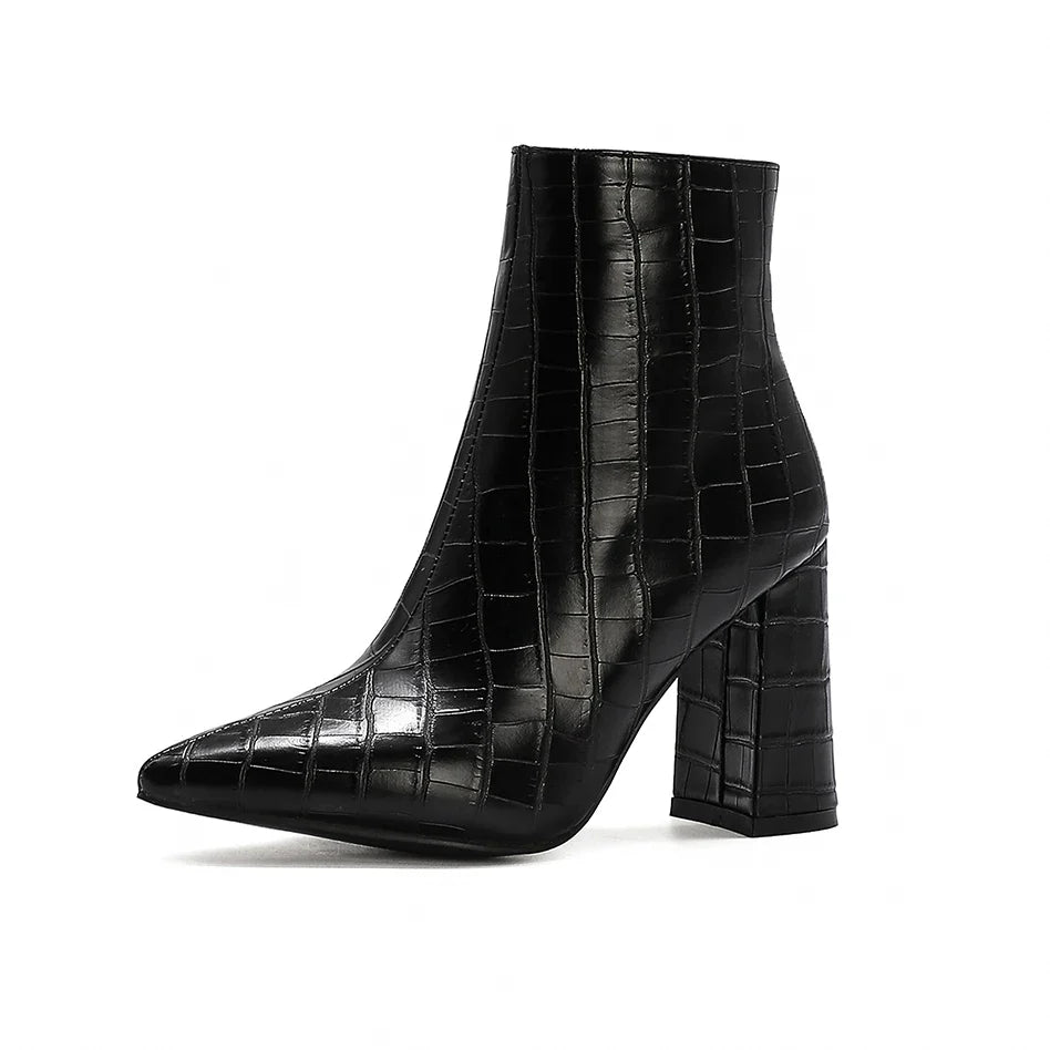 Women Plush Cowgirl Boots | Leather Ankle Boots | Chelsea Boots | Cossacks | Pointy Toe Wedge Heel Black