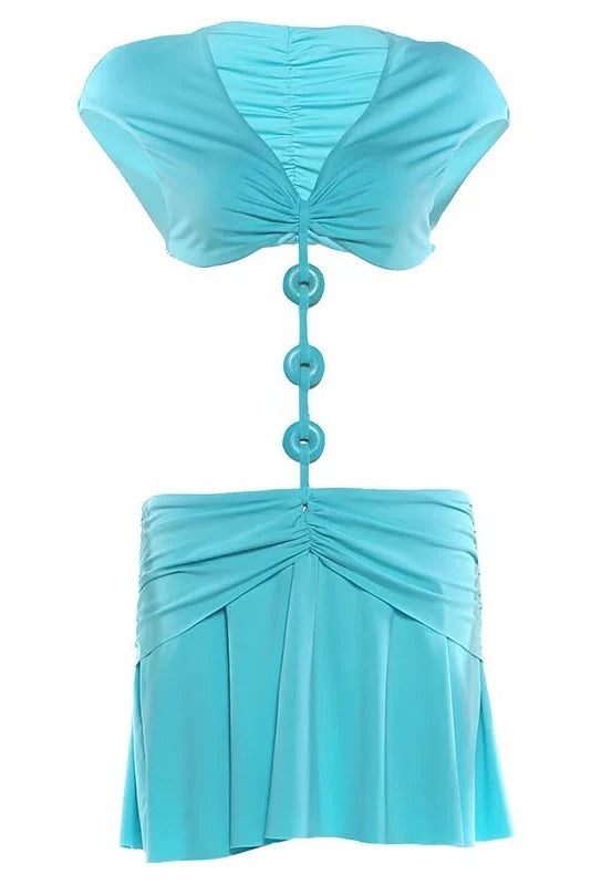 IMOGEN Turquoise Cutout Mini Dress | Ring Detail Vacation Dress