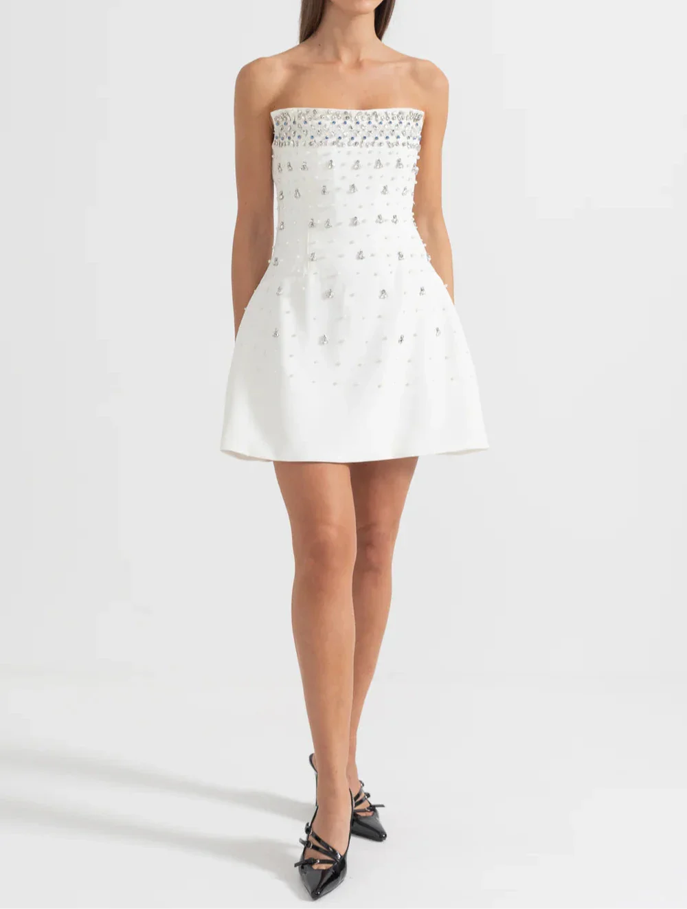 MELISSA Strapless Crystals Mini Bodycon Dress WHITE