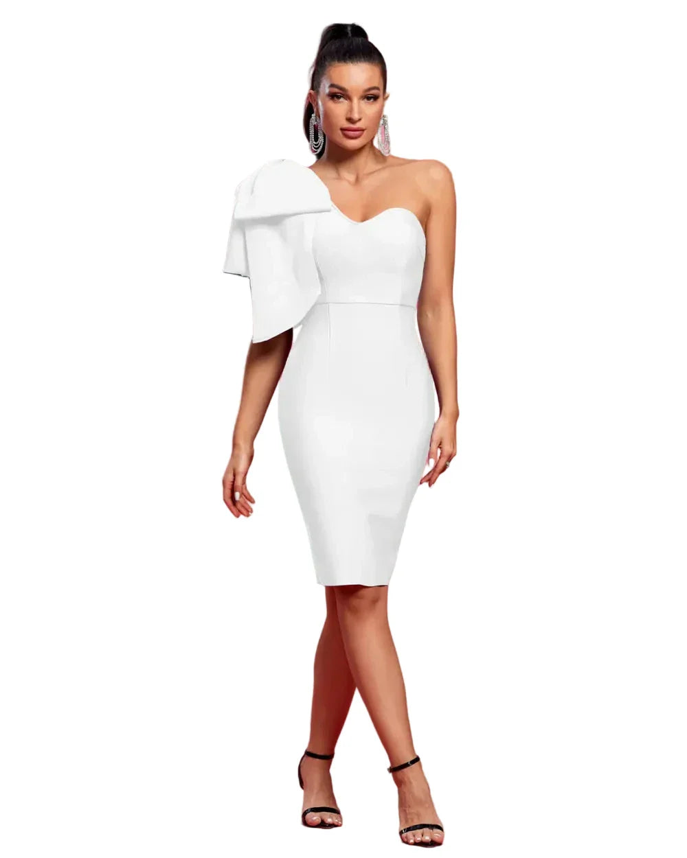 MOIRA One-Shoulder Bow Cocktail Dress WHITE