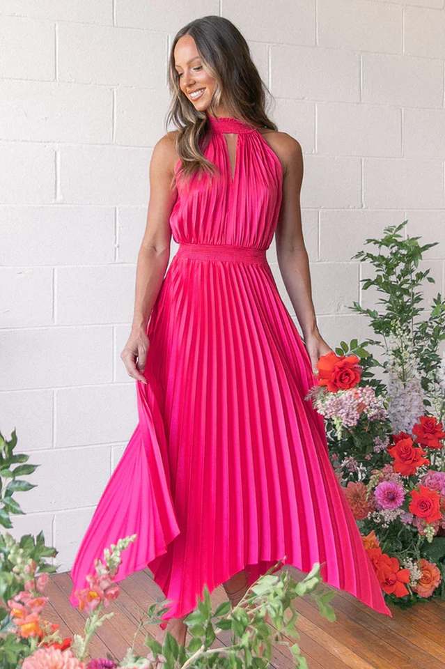 Dominique Midi Dress S Hot Pink