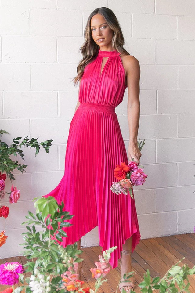 Dominique Midi Dress Hot Pink