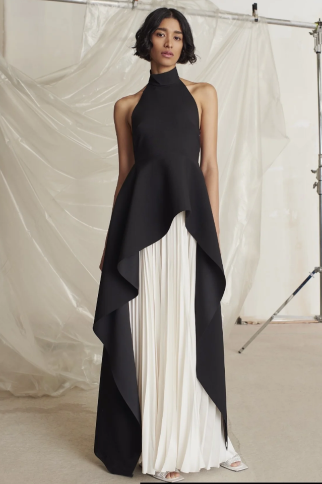 Victoria Layered Halter Gown Set Black