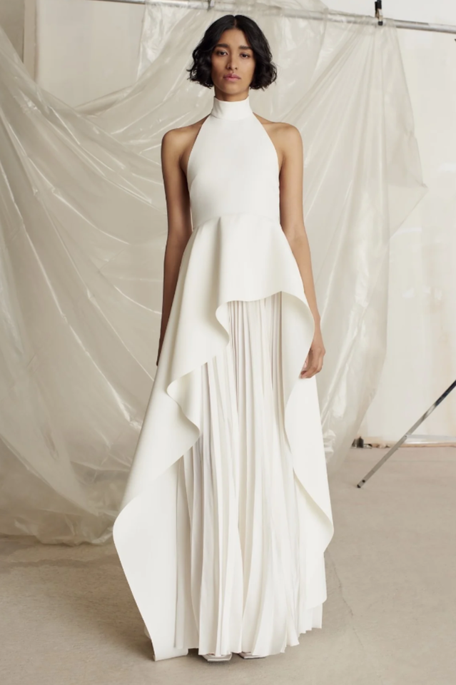 Victoria Layered Halter Gown Set White