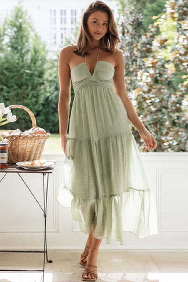 V-Neck Lace Up Beach Dress Mint