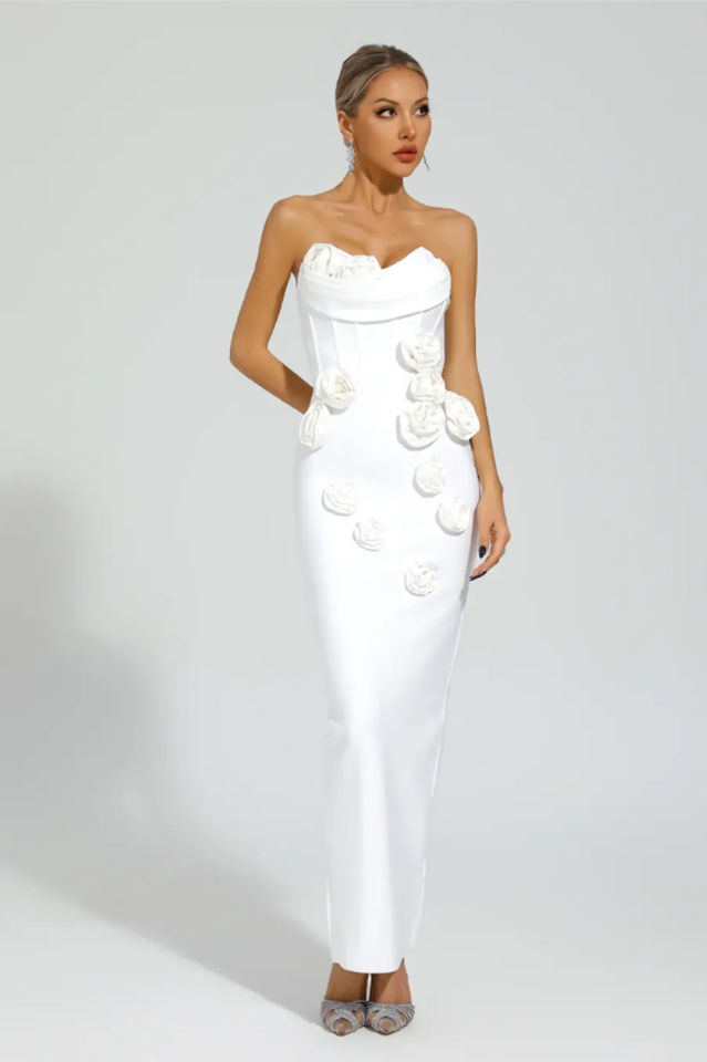 Marwond Corset Strapless 3D Floral Dress