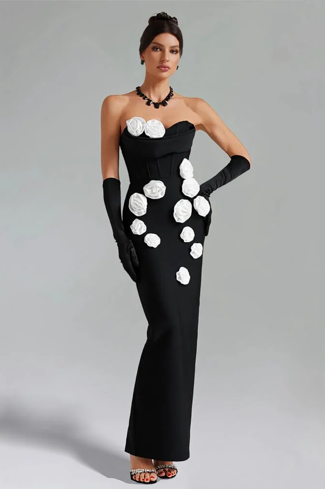 Marwond Corset Strapless 3D Floral Dress