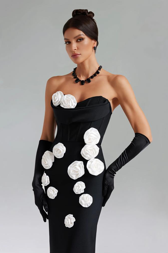Marwond Corset Strapless 3D Floral Dress