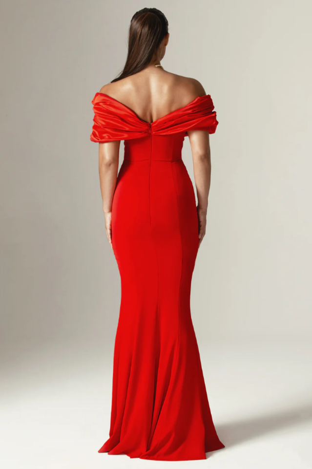 Presley Crepe Ruffle Shoulder Gown Dress