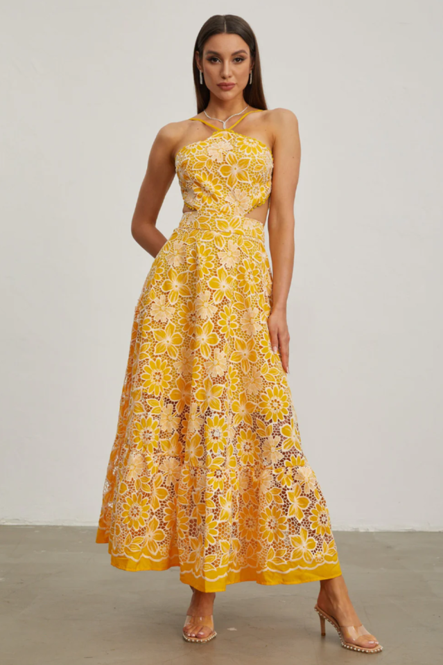 Michaelia Blue Cut Out Halter Dress