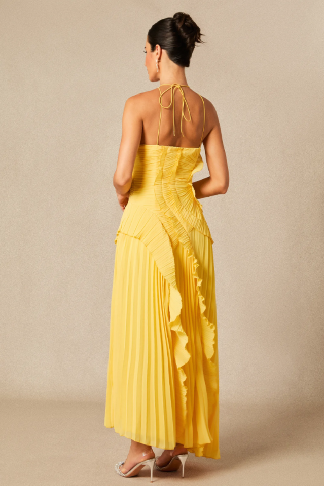 Nina Asymmetry Pleated Halterneck Midi Dress