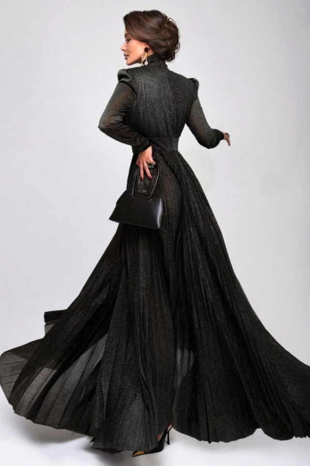 Elsie Metallic Pleated Belted Maxi Dress
