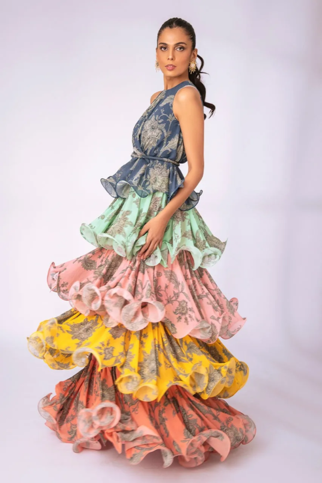 Cynthia Printed Tiered Ruffle Maxi Dress