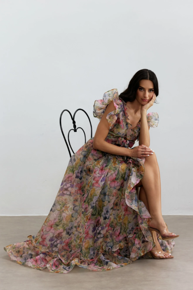 Sarah Ruffle Chiffon Maxi Dress