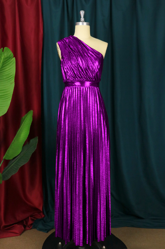 Lillian One Shoulder Pleated Maxi Dress