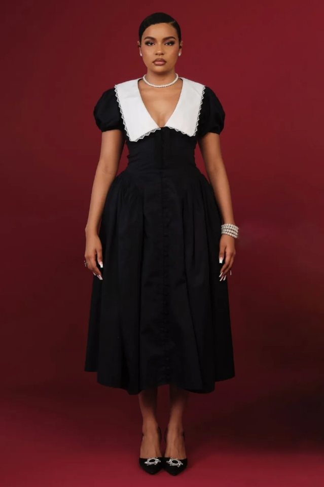 Athena Puff Sleeve Midi Dress