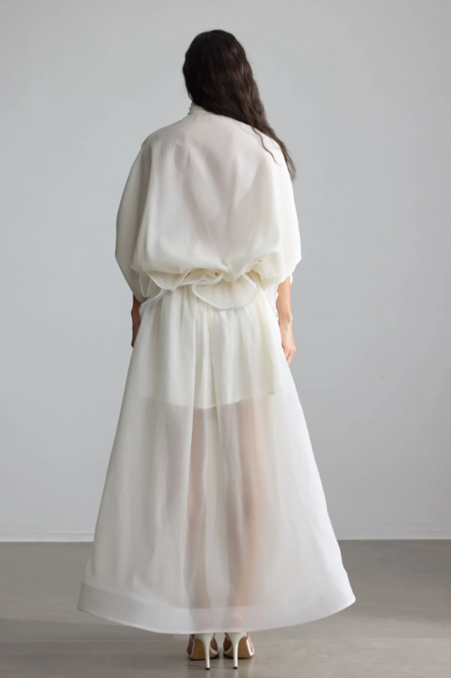 Eliza Tie Neck Semi-Sheer Dress