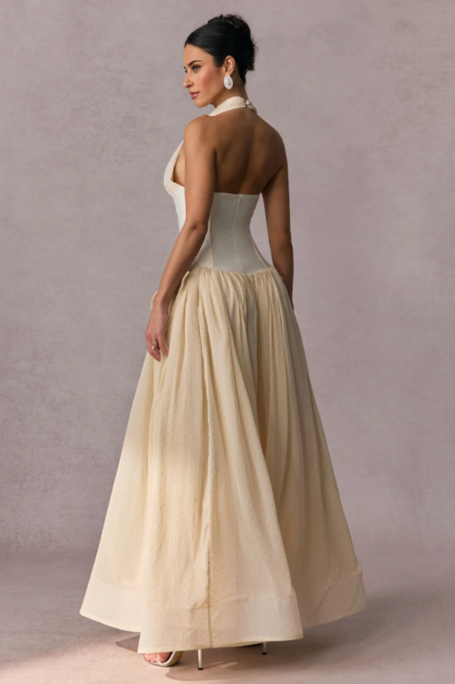 Vivien Halterneck Tulle Overlay Maxi Dress