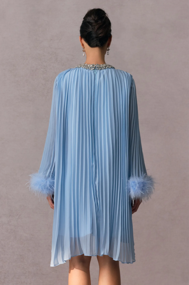 Gabrielle Diamante Feathered Pleated Mini Dress