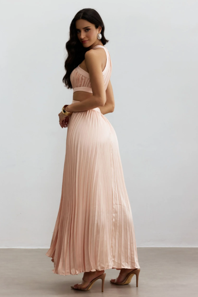 Eliza Pleated Cutout Maxi Dress