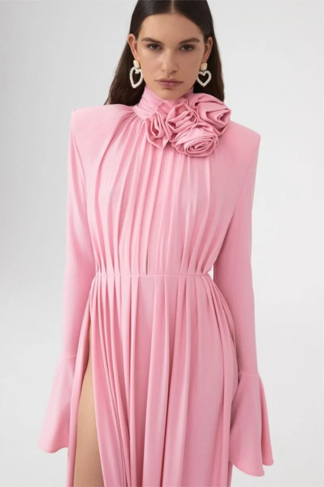 Yedda Flower Trimmed Pleated Maxi Dress