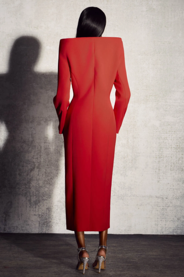 Audrey Sculpted Collared Midi Suit Dress