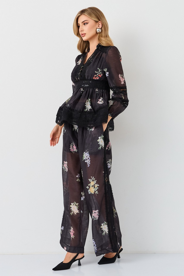 Natoli Embroidered Lace Blouse & Pants Set