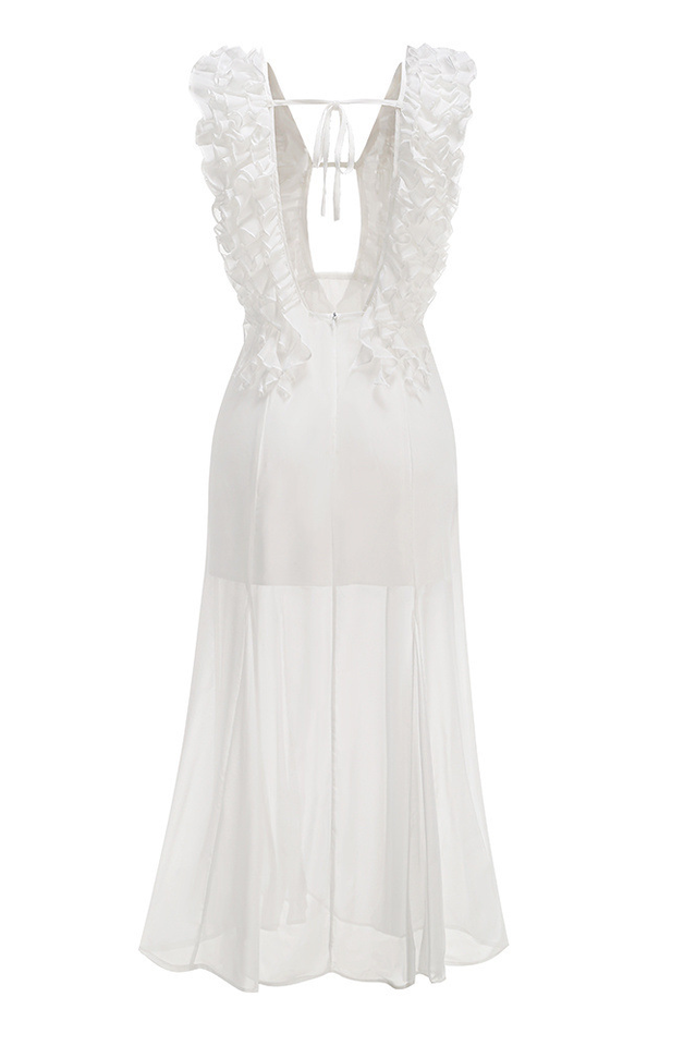 Dolomir Plunge Neck Ruffle Midi Dress