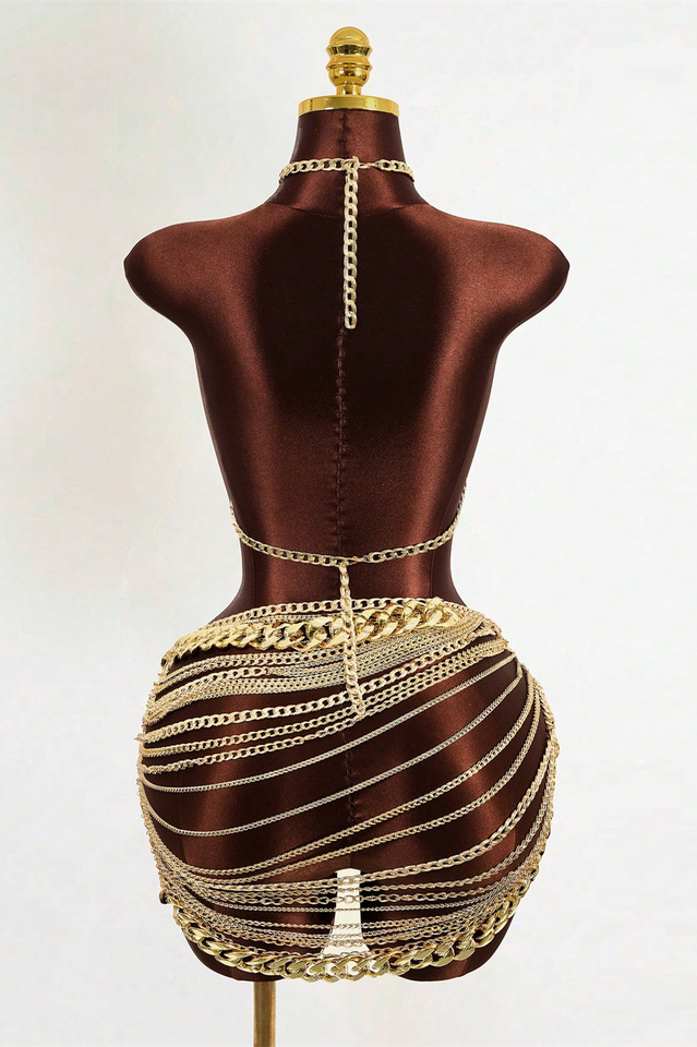 See-Through Chain Rhinestone 2-Piece Set