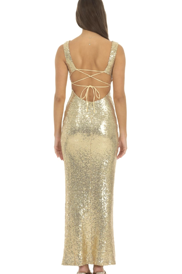 Sequin Square Neck Fitted Maxi Dress