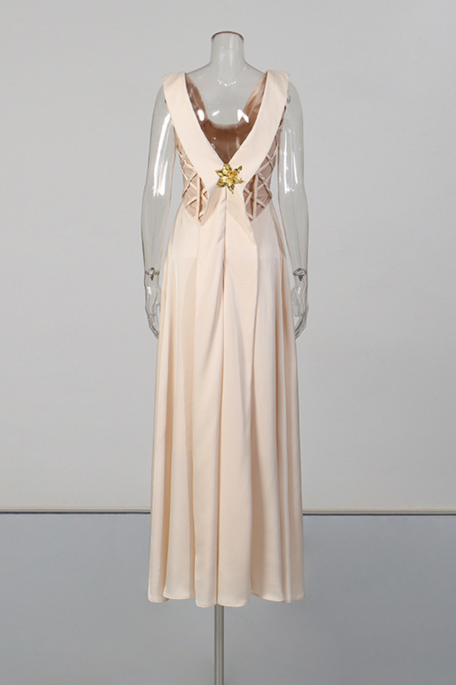Apricot Cowl Neck Satin Maxi Dress