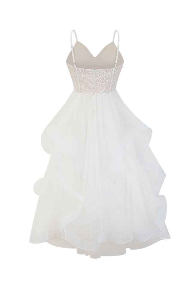 Lanelle Lace Ruffle Tulle Midi Dress