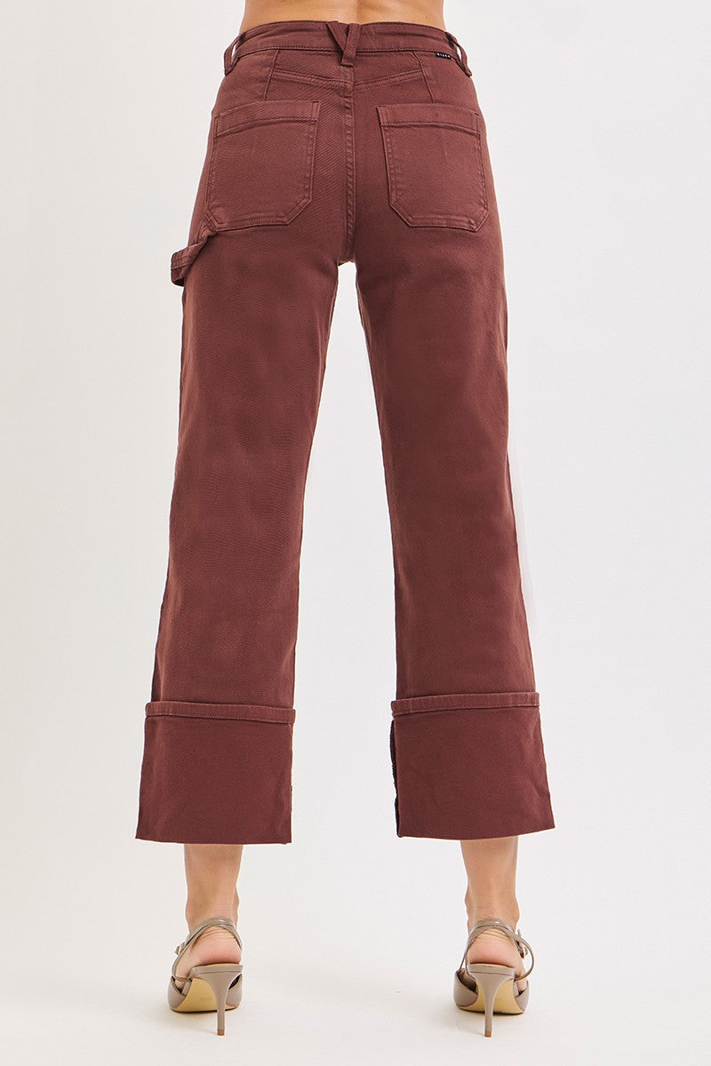 High Rise Wide Straight Cuffed Patch Jeans
