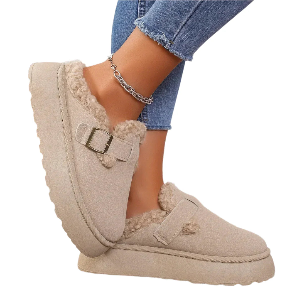 Women Plush Winter Platform Slippers | Women Snow Boots White