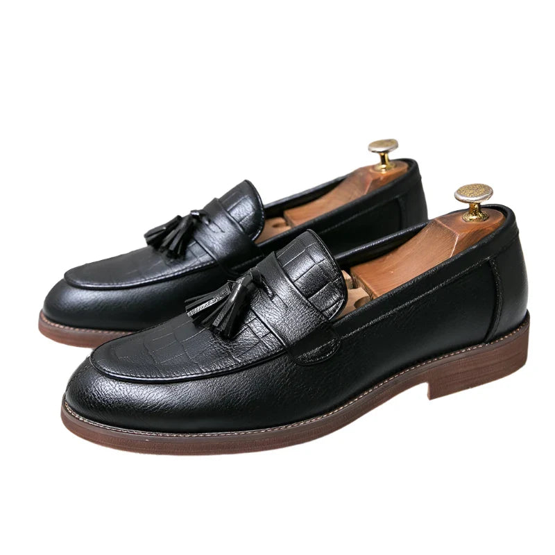 Men Leather Casual Loafers black