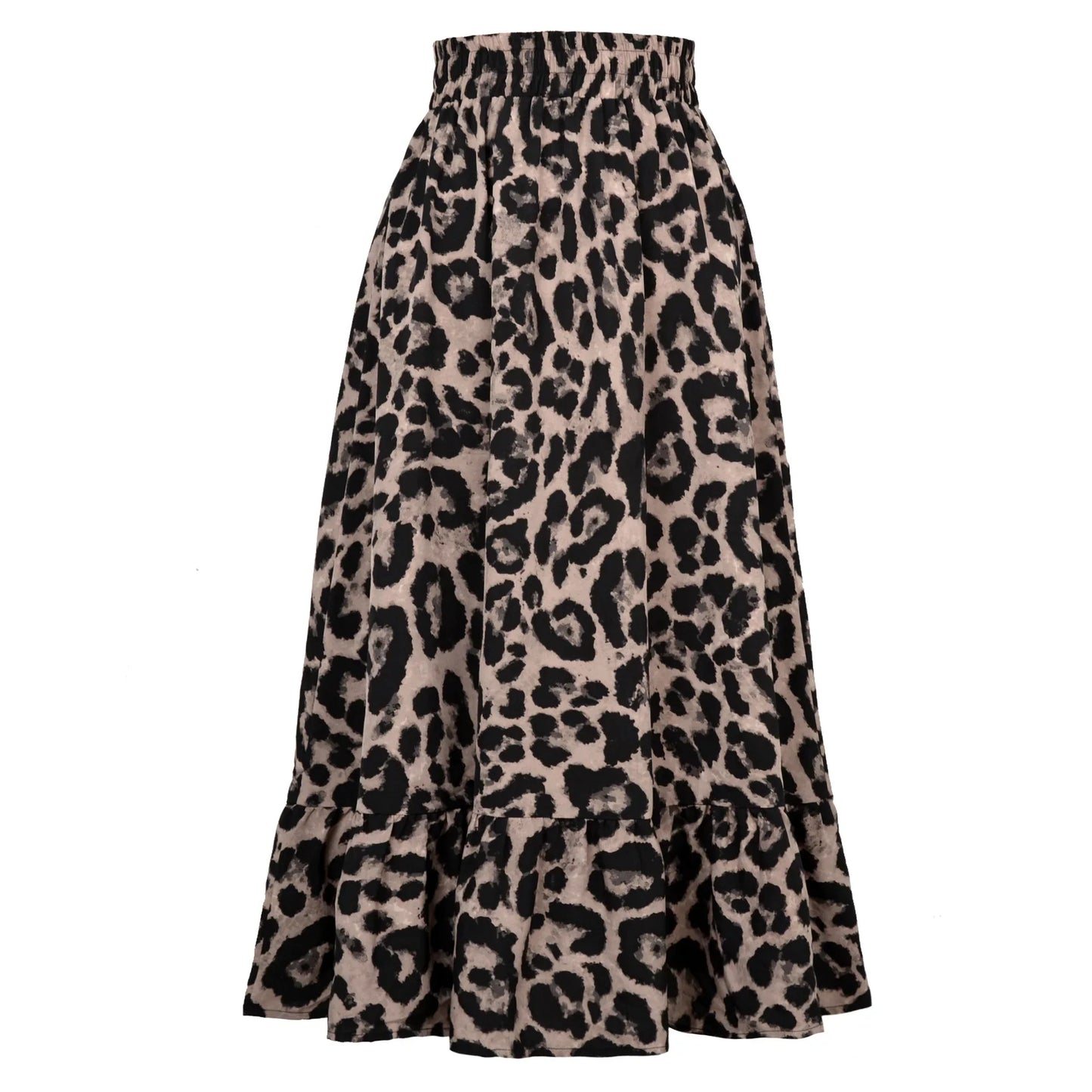 Women Loose Long Leopard Skirt Gray