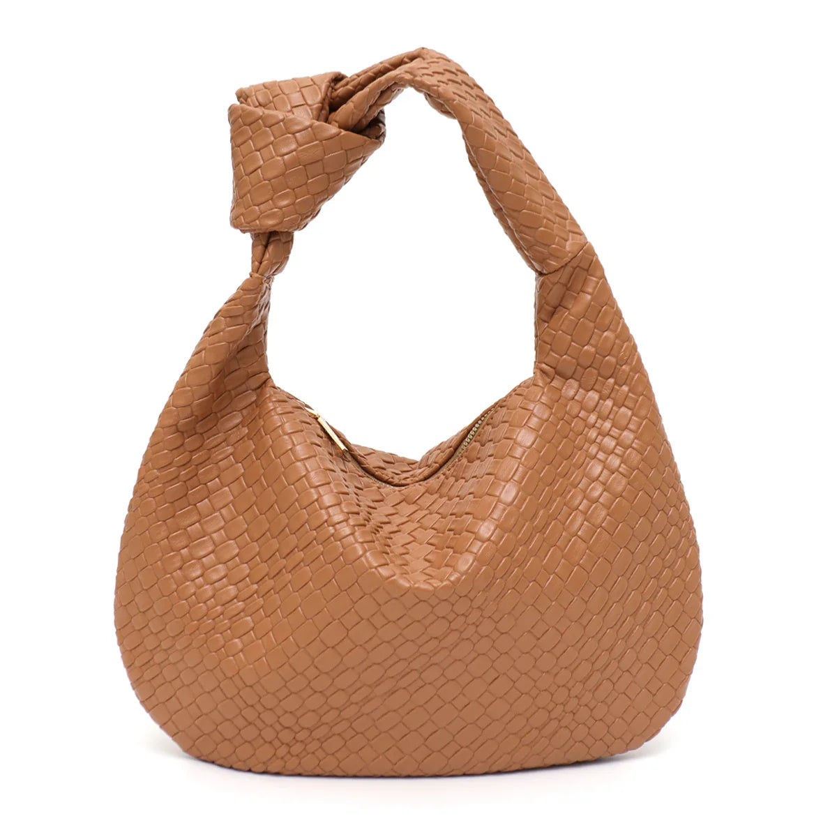Women Woven Leather Knotted Strap Shoulder Bag Khaki