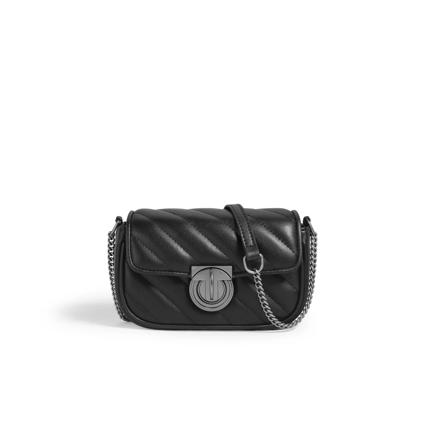 Women Leather Mini Quilted Crossbody Bag black