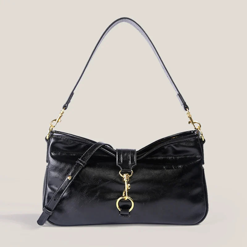 Women Vintage Leather Shoulder Bag black