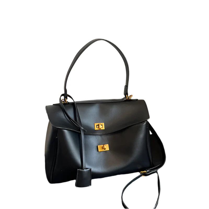 Women French Handbag | Luxury Shoulder Bag | Large Capacity Metal Buckle Tote Bag black