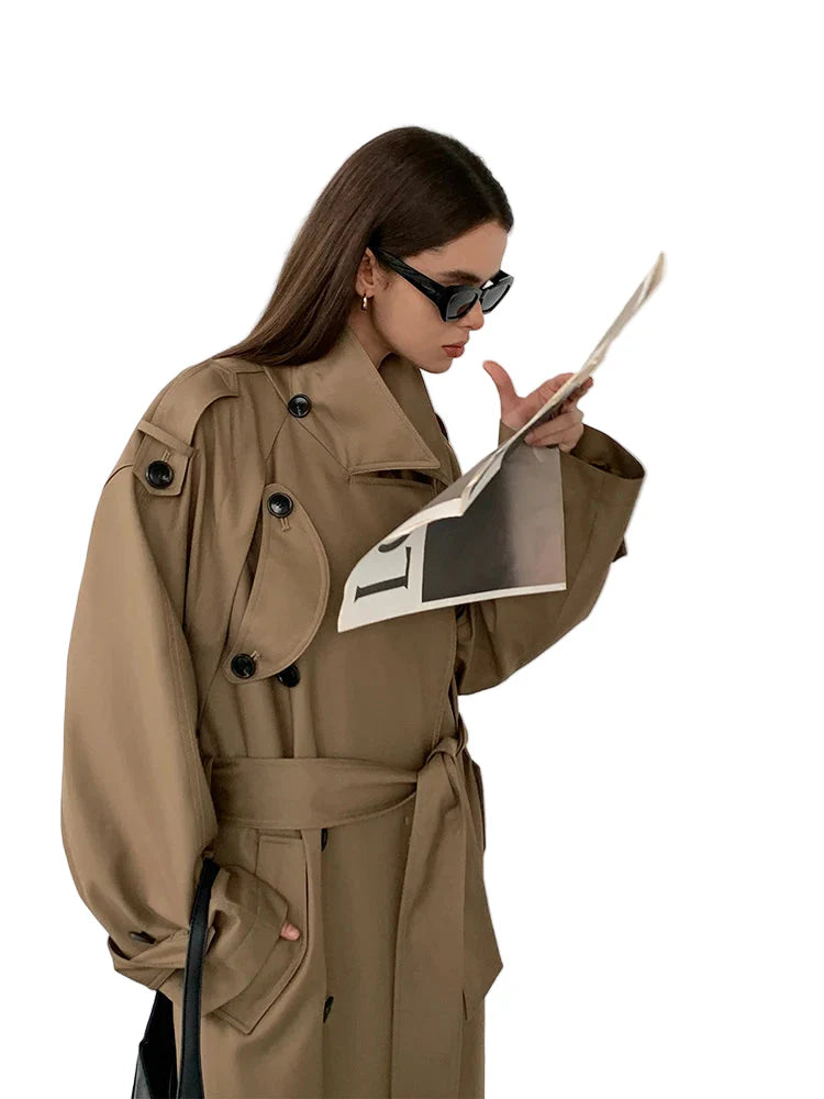 Women Oversized Trench Coat | Loose Casual Overcoat | Spring | Autumn Khaki