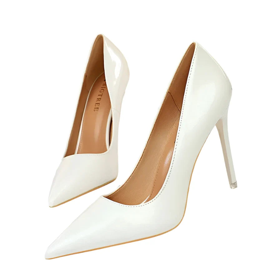 Women High Heel Pumps | Scarpins Metallic Leather Stiletto White