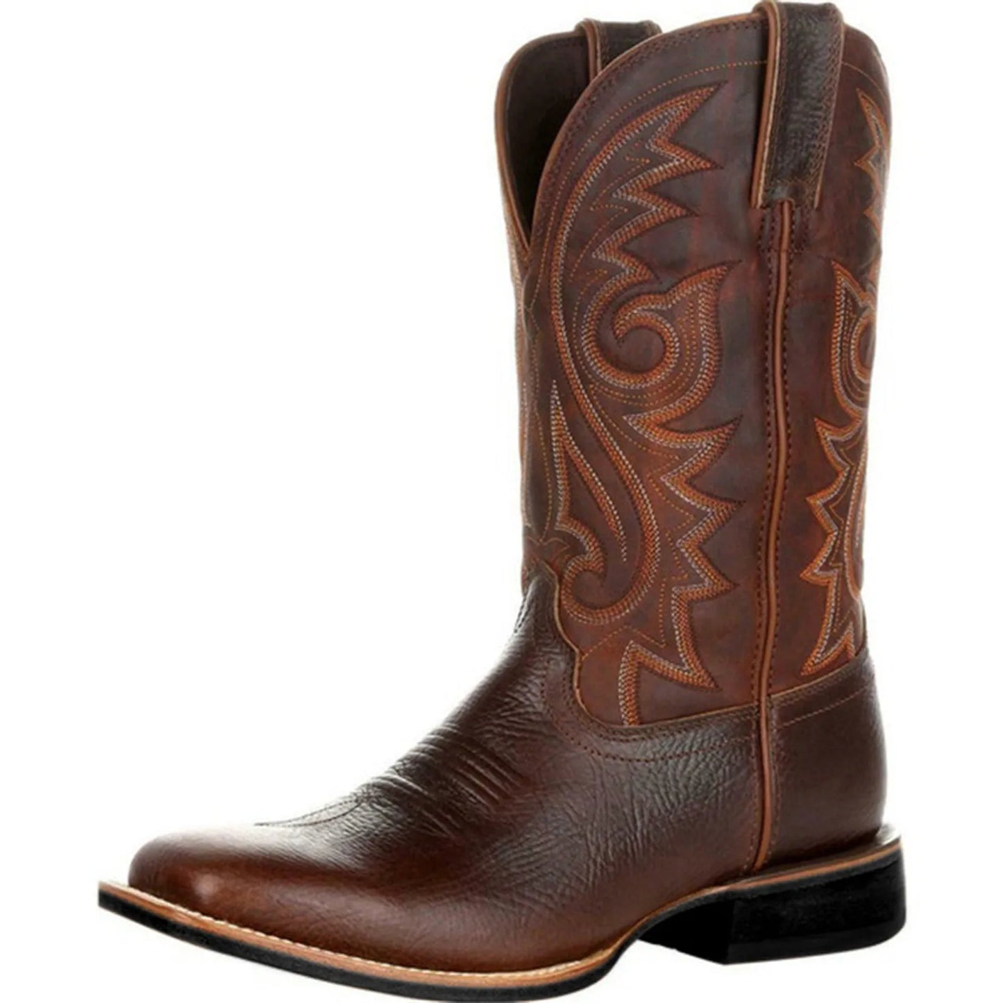 Men Embroidered Cowboy Boots | Western Riding Boots | Mid-Calf Pointed Toe Boots Brown