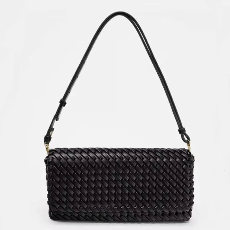 Women Leather Woven Bag | Shoulder Bag | Armpit Handbag black